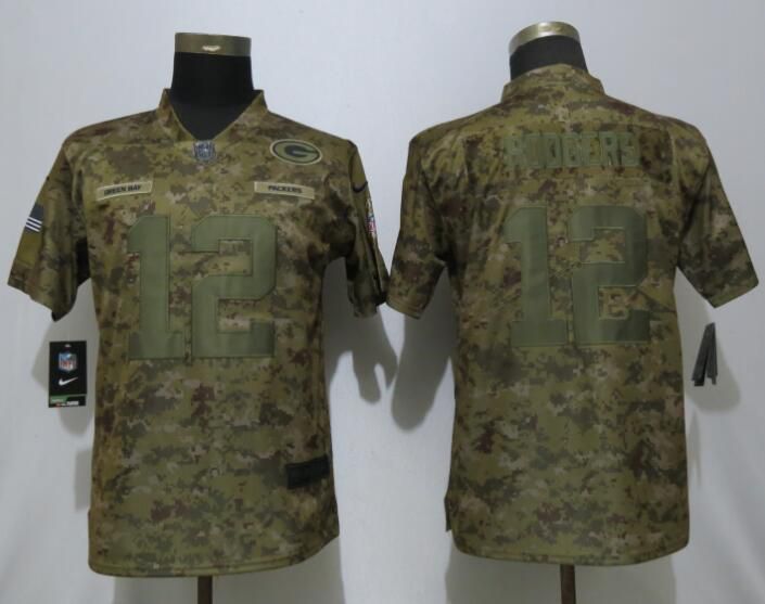 Women Green Bay Packers #12 Rodgers Nike Camo Salute to Service Limited NFL Jerseys